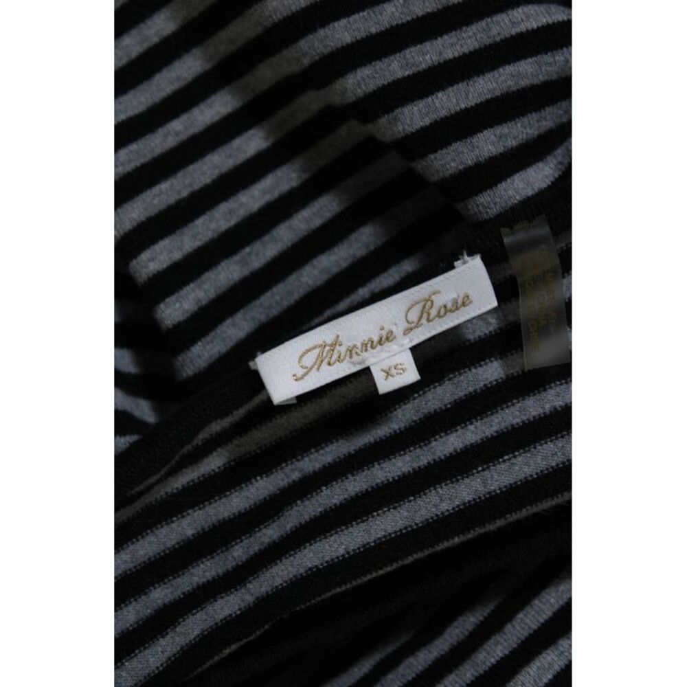 Minnie Rose Womens Cotton Long Sleeve Striped T shirt Gray Black Size XS - Picture 4 of 6